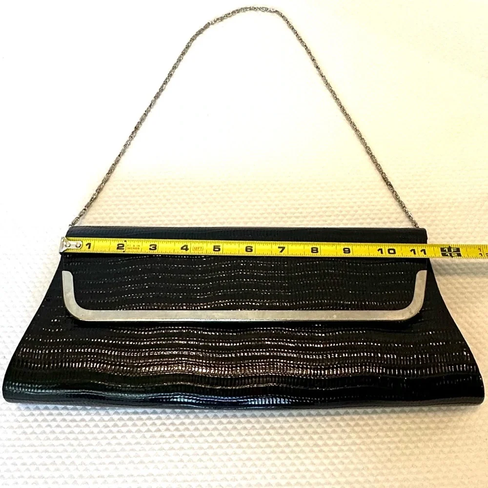Vintage Retro Envelope Black‎ Y2K East West Textured Patent Clutch Shoulder Bag
